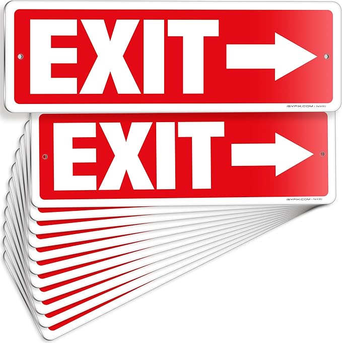 iSYFIX Exit Signs 12 Pack 12x4 Inch with Directional Right Arrows - Rust Free Aluminum, Laminated for UV, Weather, Scratch Resistance - Ideal for Offices, Schools, Theaters, Restaurants