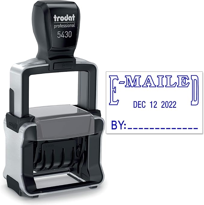 Trodat 5430 Professional Self-Inking Date Stamp with E-MAILED - Blue Ink