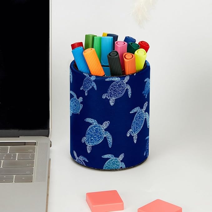 Leather Pen Holder for Desk Turtles Cartoon Pencil Cup Desktop Organizer Makeup Brush Holders Office Supplies for Home, Kids & School