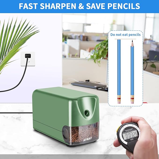 AFMAT Heavy Duty Electric Pencil Sharpener, Auto Stop Classroom Pencil Sharpeners for 6-11mm No.2/Colored Pencils, Standard/Large Pencils, Fast Sharpen in 3s, Sharp Point, Teachers Must Haves PSX3