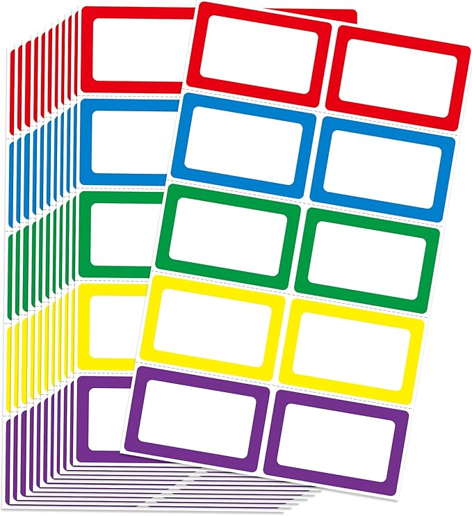 L LIKED 200 Stickers - 3.5" x 2.25" Colors Plain Name Tags Stickers with Perforated Line for School Office Home (Blank - 200 Labels)