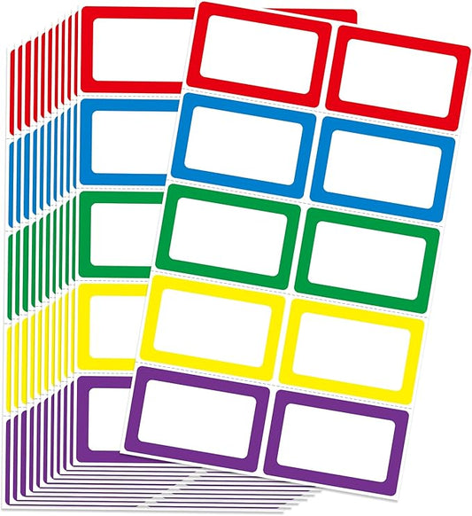 L LIKED 200 Stickers - 3.5" x 2.25" Colors Plain Name Tags Stickers with Perforated Line for School Office Home (Blank - 200 Labels)