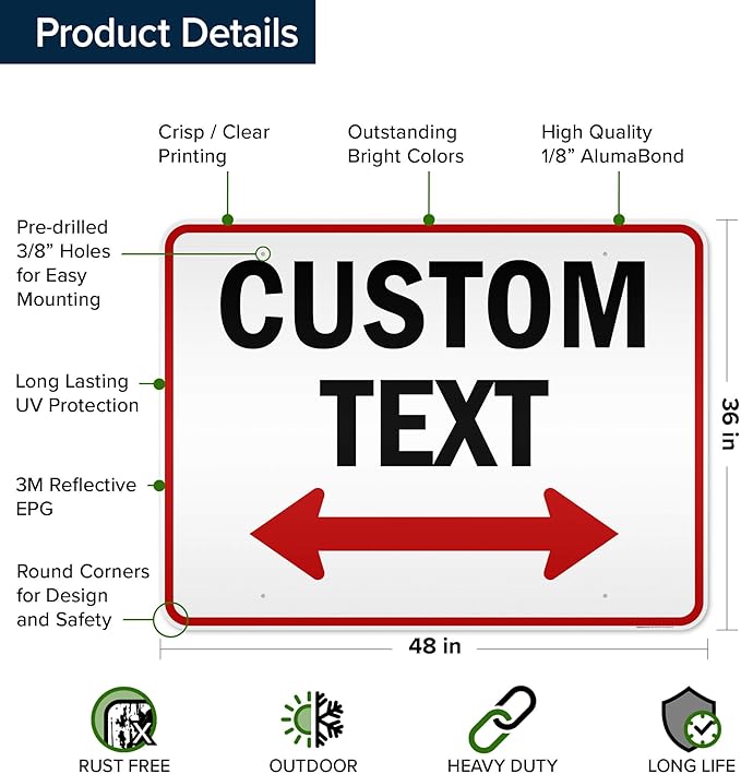 Custom Arrow,Custom Directional Sign, Two Way Arrow,36x48 Inches, Reflective, Rust Free DiBound, Fade Resistant, Made in USA by My Sign Center