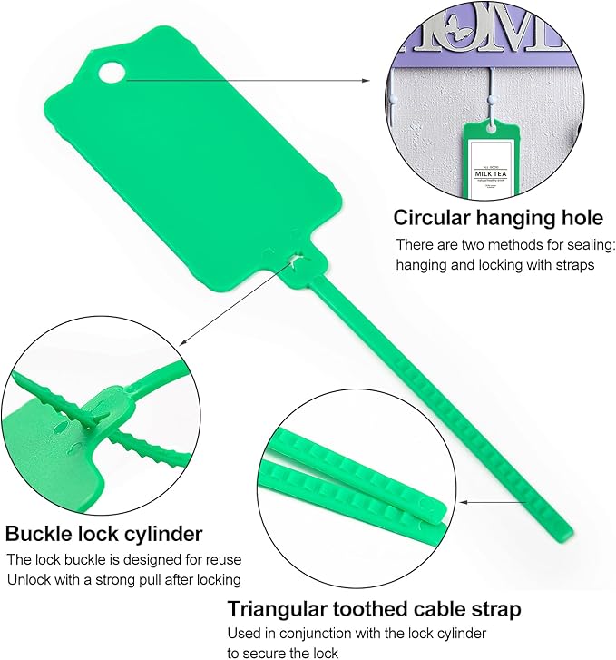 100pcs Blank Plastic Tags for Labeling Reusable Hanging Tags Ties Key Tag Storage Labels Waterproof Plastic Mark Label Writable Hang Sign with One Marker Pen (Green)
