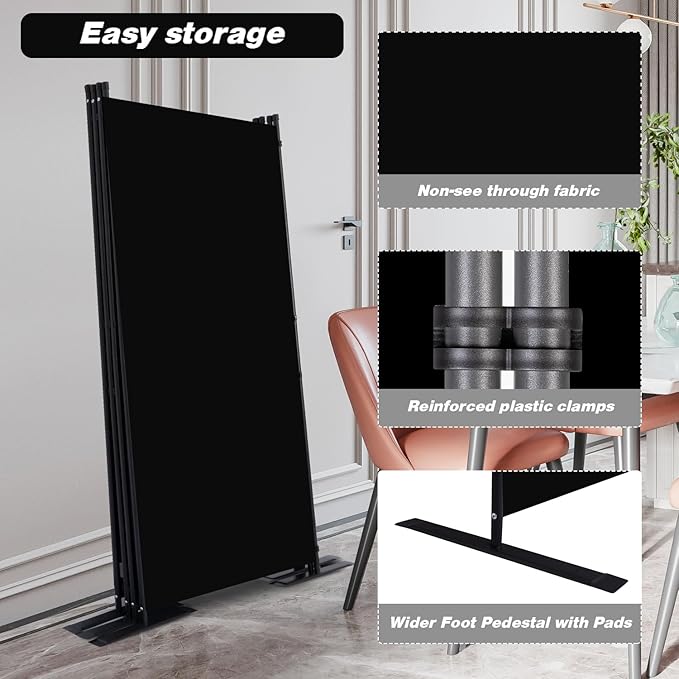 CHOSENM Room Divider, 4 Panel Folding Privacy Screens with Wider Support Feet, 6 Ft Portable Room Partition for Room Separator, 136" W X 71" H, Black