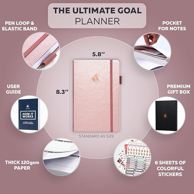 Clever Fox Ultimate Achiever’s Goal Planner - Focus & Productivity 90 Day Journal. Undated Daily Weekly Monthly Planner Organizer & Hourly Schedule Notebook - Hardcover, A5 Size, Rose Gold