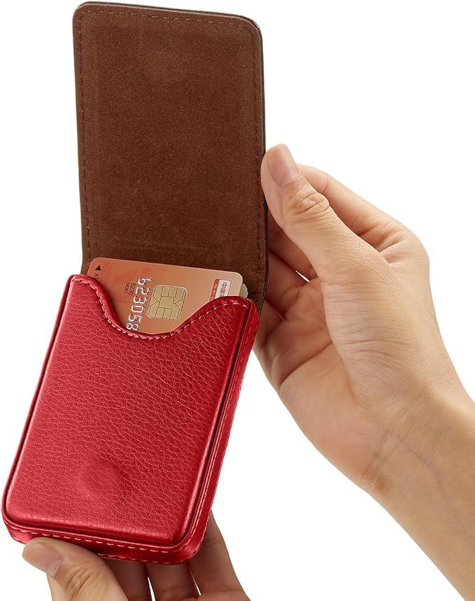 Outus 2 Pieces Business Card Holder, PU Leather Business Card Case Pocket Wallet with Magnetic Shut for Valentines Gift Men Women(Black and Red,Classic)