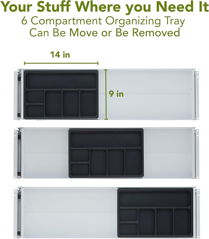 PERFECT POSTURE Under Desk Storage Drawer With Lock – Slim Pen & Pencil Drawer for Regular & Sit-Stand Standing Desks, White (33” x 9.4”)
