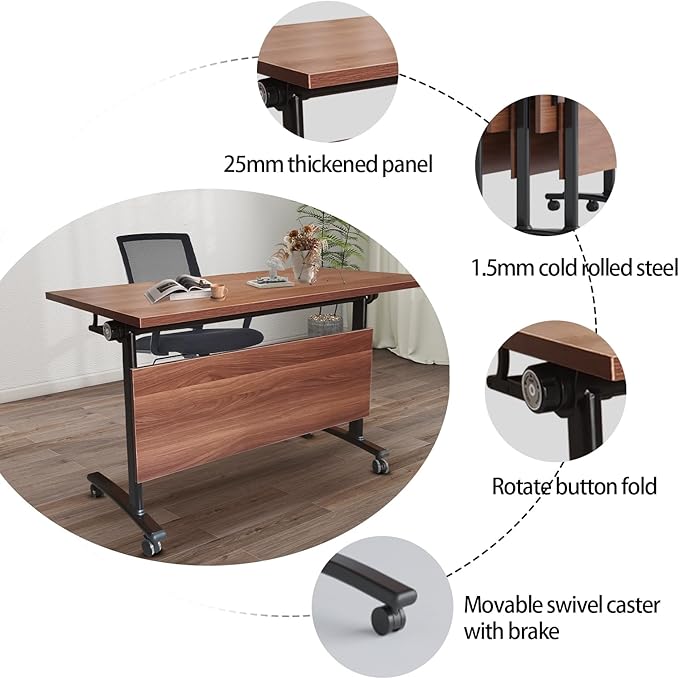 Conference Table Foldable Meeting Tables,Flip Top Mobile Training Table The folding conference table With Silent Wheels Is Convenient And Fast,Modern Mobile Meeting Tables (2pack 160*60*75)