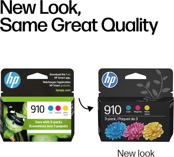 HP 910 Cyan, Magenta, Yellow Ink Cartridges (3-Pack) | Works with OfficeJet 8010, 8020 Series, OfficeJet Pro 8020, 8030 Series | Eligible for Instant Ink | 3YN97AN