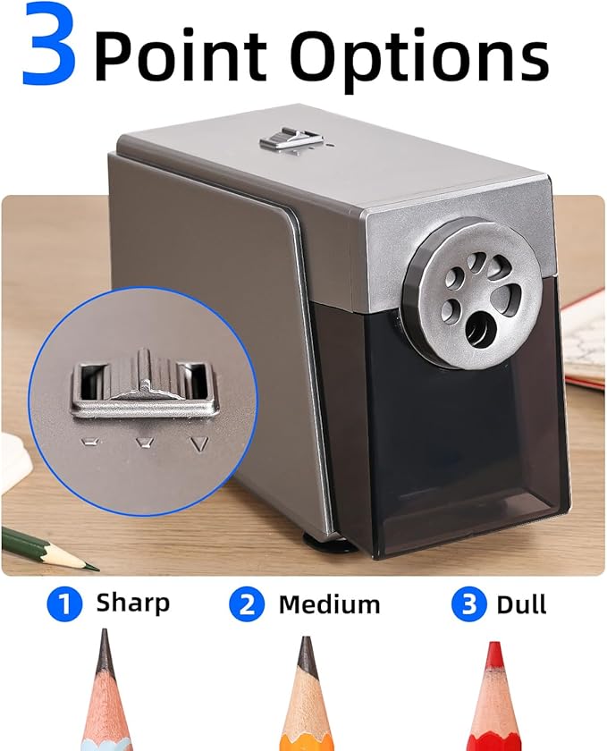 ZMOL Heavy Duty Electric Pencil Sharpener for Classroom, 6 Holes, Stronger Helical Blade, Auto Stop, Save Pencils, Plug in, Suitable for 6-12mm No.2/Colored Pencils, Teachers,School & Home Silver