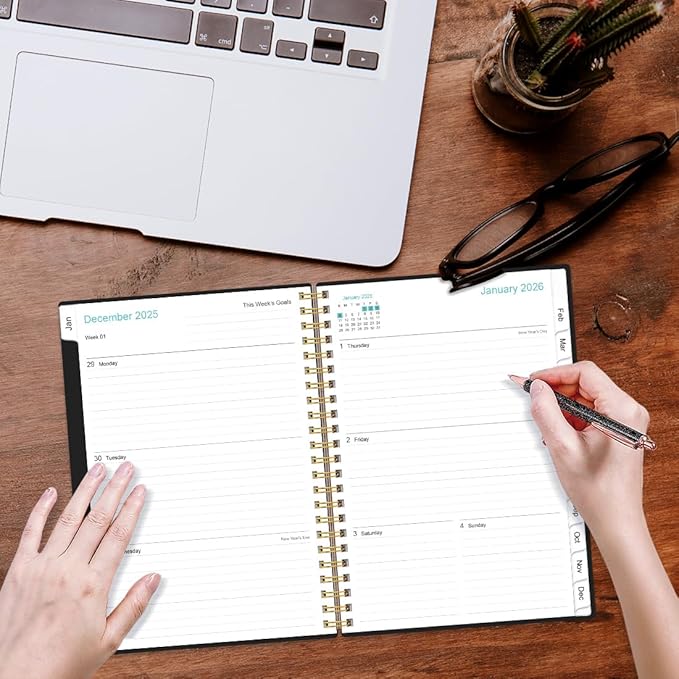 2026 Planner - Planner 2026 from January 2026 - December 2026, Weekly & Monthly Planner Spiral Bound with 12 Monthly Tabs, Inner Pocket, 6.4" x 8.5", Black-A