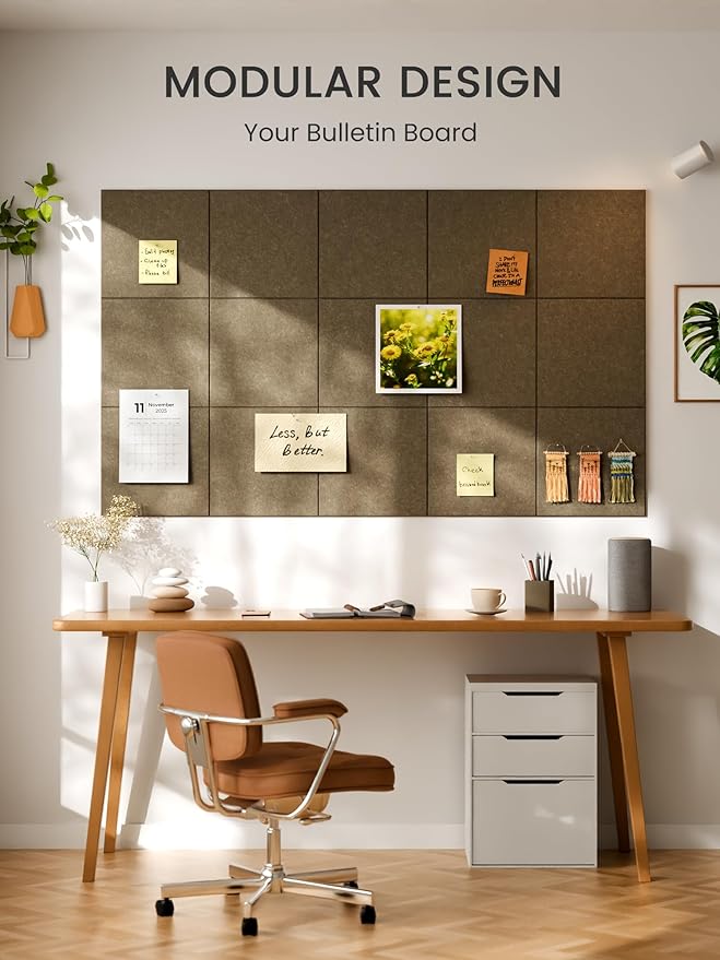 Bumusty Large Cork Board 47"x35" Alternative - 12 Pack Felt Wall Tiles with 70 Safe Removable Adhesive Tabs, 30 Pushpins, Cork Boards for Walls Pin Board Tack Board Cork Board (Dark Brown)