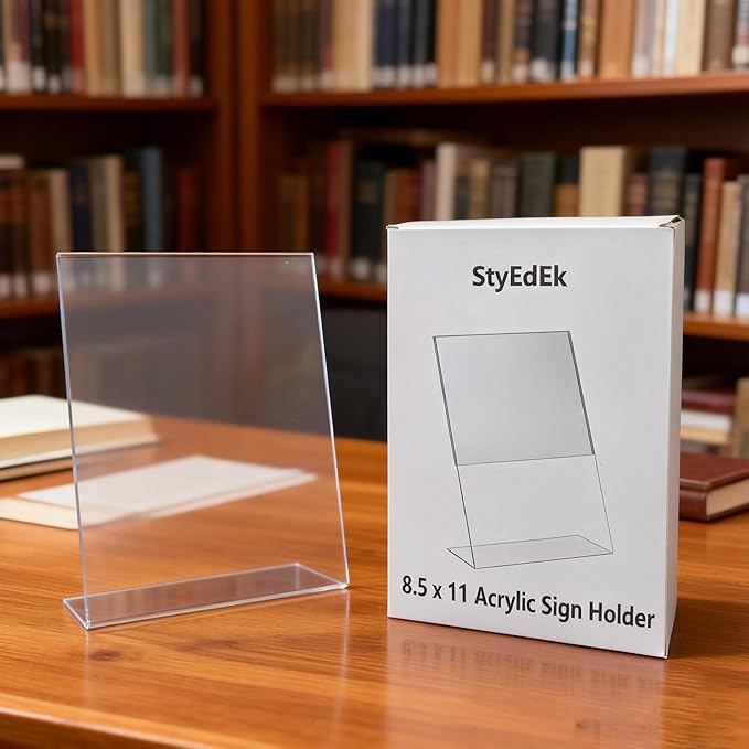 StyEdEk 6 Pack 8.5x11 Inch Acrylic Sign Holder Clear Plastic Table Paper Display Stand L-Shape Vertical Menu Holder Stand Picture Photo Flyer Display Stand for Desktop Flyers, Documents, Office, Restaurants