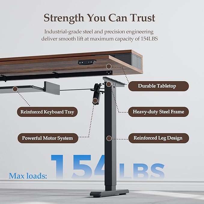 Klicelor 48 Inch Electric Standing Desk with Drawers and Keyboard Tray, Height Adjustable Desks for Home Office, Sit Stand Up Computer Workstation with Two Pieces, Rustic Brown