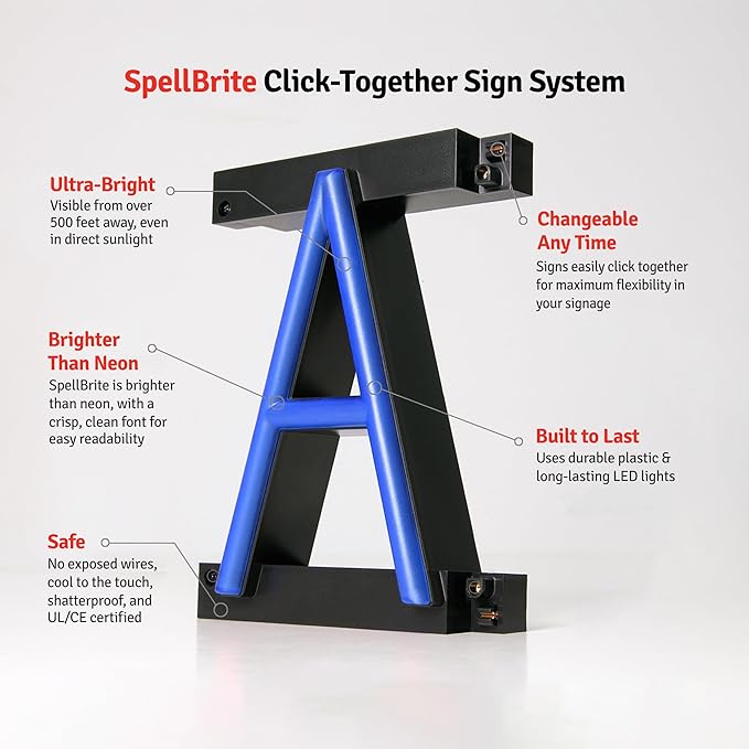 SpellBrite ELEVATOR Sign | Directional Sign with Neon Look, Blue LED Light Source | 31.1" x 6.3"