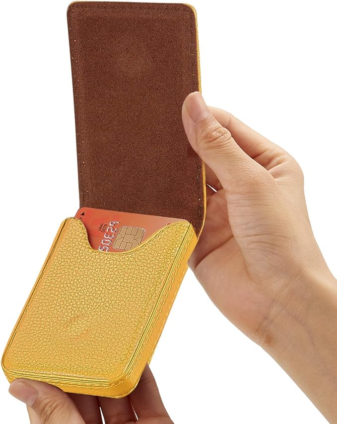 Outus 2 Pieces Business Card Holder, PU Leather Business Card Case Pocket Wallet with Magnetic Shut for Christmas Gift Men Women(Yellow and Pink,Classic)