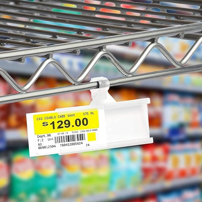 Plastic Wire Shelf Label Holder, Reusable Shelf Tags for Pantry Retail Store, Supermarket UPC Price Card & Ticket Display, Strong & Easy Clip Design Tight Snap Lock Closure. 1-1/4" H X 3" W (25)