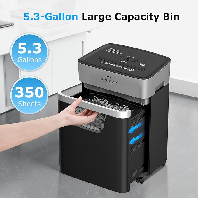 BONSEN 14-Sheet Paper Shredder for Home Office, Heavy Duty Cross Cut Shredder with 5.3 Gal Pullout Bin, Quiet Shredder for CDs/Credit Card/Staple, P-4 Security, Anti-Jam System