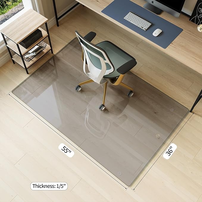 Koonmi Tempered Glass Chair Mat for Hardwood Floors & Carpets, 36" x 55“ Grey Heavy Duty Office Floor Protector, Scratch & Dust Concealing, Noise-Free for Home Office Desk