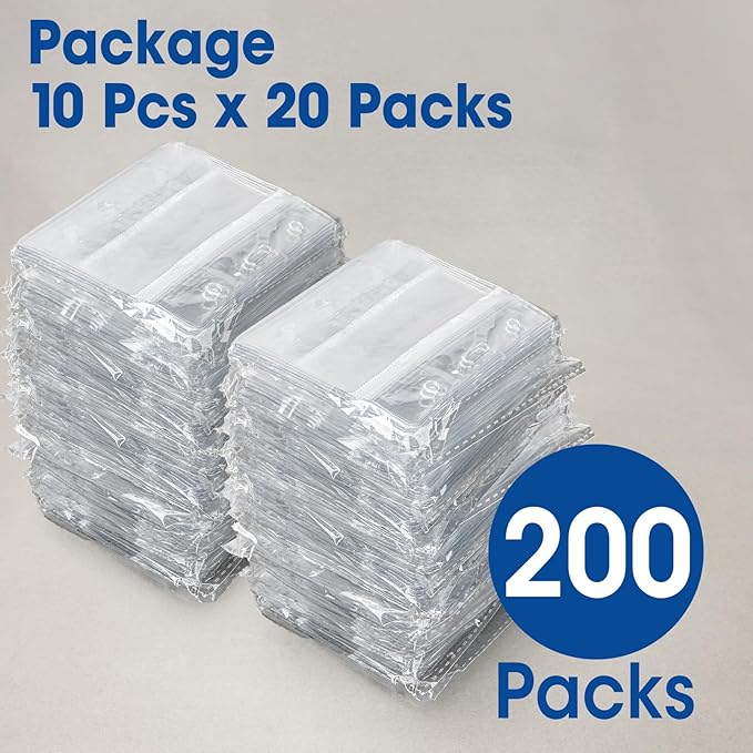 200 Pcs Horizontal Badge Holders, Extra Thick ID Card Name Tag Badge Holder with Resealable Zip, Waterproof ID Badge Holder