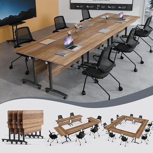 Folding Conference Table 4ft 5ft, Foldable Office Meeting Desk for 6 People, Multiple Sizes Colors Mobile Conference Room Table for Training Room School Business Furniture (4, White Walnut, 63in)