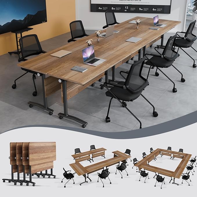 Folding Conference Table 4ft 5ft, Foldable Office Meeting Desk for 6 People, Multiple Sizes Colors Mobile Conference Room Table for Training Room School Business Furniture (4, White Walnut, 47in)