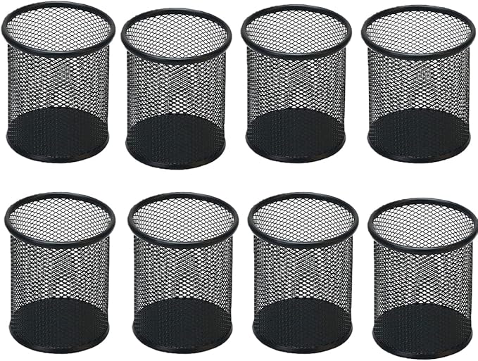 SNOW COOLER Pen Holder Mesh Pencil Holder Metal Pen Holder Pencil Holder for Desk Office Pen Organizer Black, 8 Pack