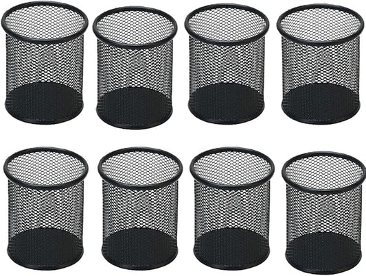 SNOW COOLER Pen Holder Mesh Pencil Holder Metal Pen Holder Pencil Holder for Desk Office Pen Organizer Black, 8 Pack