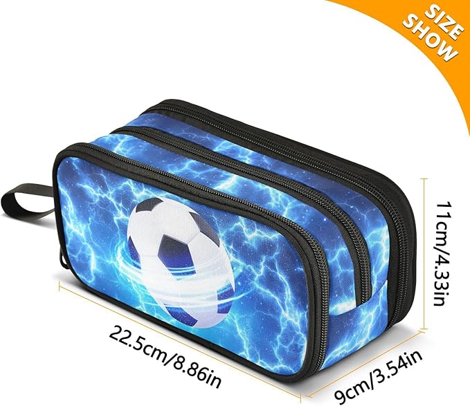 DVGMBXY Soccer Starry Sky Pencil Case Box for kids Teens Boys Girls Large Pencil Pouch with Zipper Compartments Big Capacity Stationery Pen Bag Organizer for Kids Teens Adults School Office