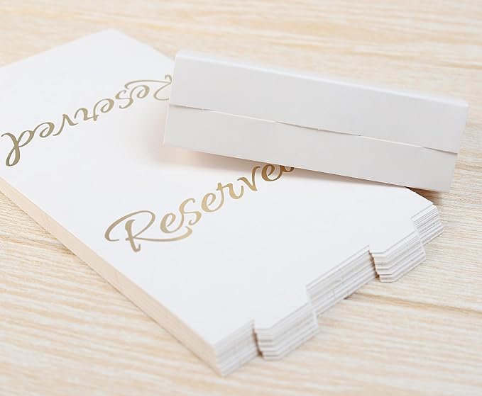 20 Pack Modern White Reserved Table Sign with Gold Letters - Reserved Signs For Wedding - Wedding Accessories - Tent Signs For Reserving Seats & Places - Place Cards for Party, Event