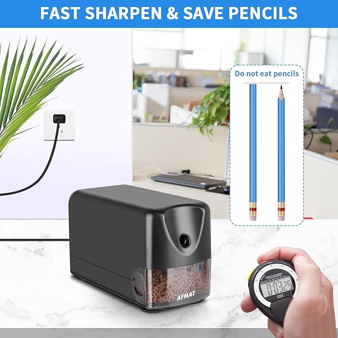 AFMAT Heavy Duty Electric Pencil Sharpener, Classroom Pencil Sharpeners for 6-11mm No.2/Colored Pencils, Auto Stop, Sharp Point, Save Pencils, Teachers Must Haves PSX3