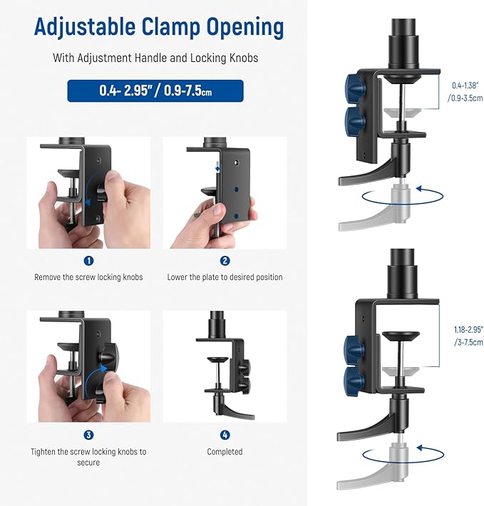 NEEWER Camera Desk Mount with C Clamp, 2 Pack 13.8"-23.6" Adjustable Desktop Light Stands with 1/4" Ball Heads Cold Shoe Adapters Long Handles for Webcam DSLR Camera Monitor Ring Light, Max Load 5kg