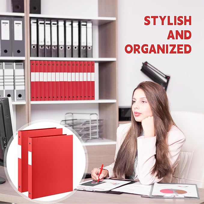 Henoyso 48 Pcs 3 Ring Binder 0.5 Inch Round Fits Letter Size 8.5'' x 11'' Paper Plastic Flexible Binder Bulk Holds 140 Sheets with 1 Pockets Versatile Organizer for Home Office School (Red)