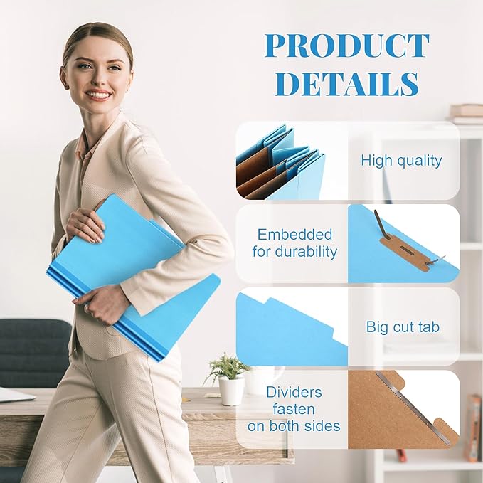 Skyygemm 48 Pcs Classification Folders Letter Size, 3 Divider Pressboard File Folder with Fasteners, Expanding File Organizer Bulk for School Teachers, Office Employee, Coworker, Staff (Blue)