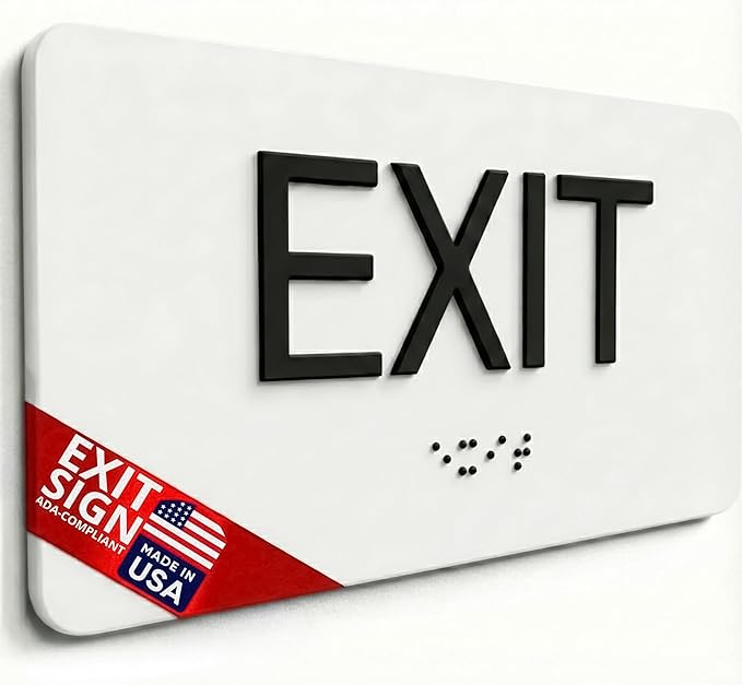ADA Compliant Sign with Braille (6" x 3" Exit, White)