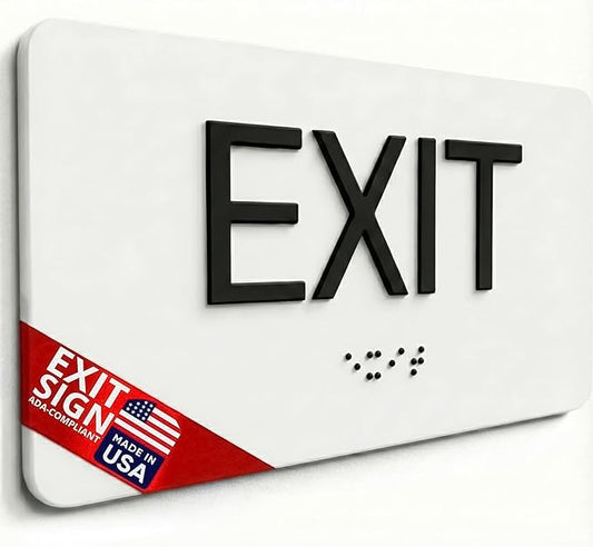 ADA Compliant Sign with Braille (6" x 3" Exit, White)