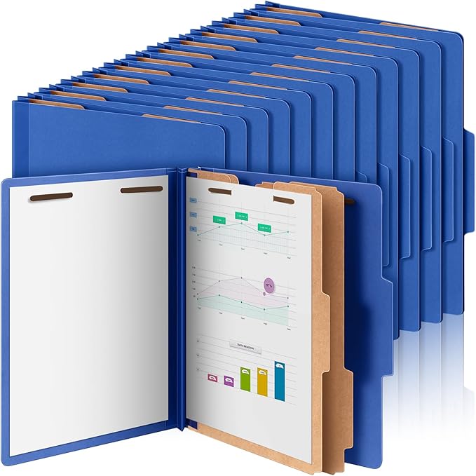 Skyygemm 48 Pcs Classification Folders Letter Size, 2 Divider Pressboard File Folders with 3. 5 Inch Expansion, 2 Prongs Fastener, Heavy Duty Office File Organizers for Teachers, Medical (Dark Blue)