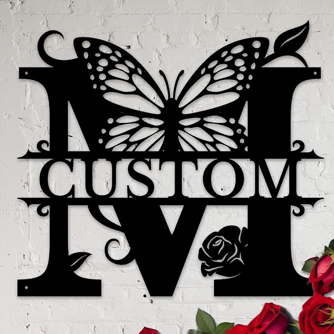 Personalized Custom Letter Name metal Signs,Custom Black Letter Monogram Wall Art Decor,Metal Signs Plaques Outdoor wall Decorative Signage (M)