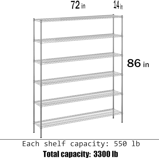 Regal Altair 14" Deep x 72" Wide x 86" Height Wire Shelving Kit | 6-Tier | NSF Commercial Storage Rack Unit