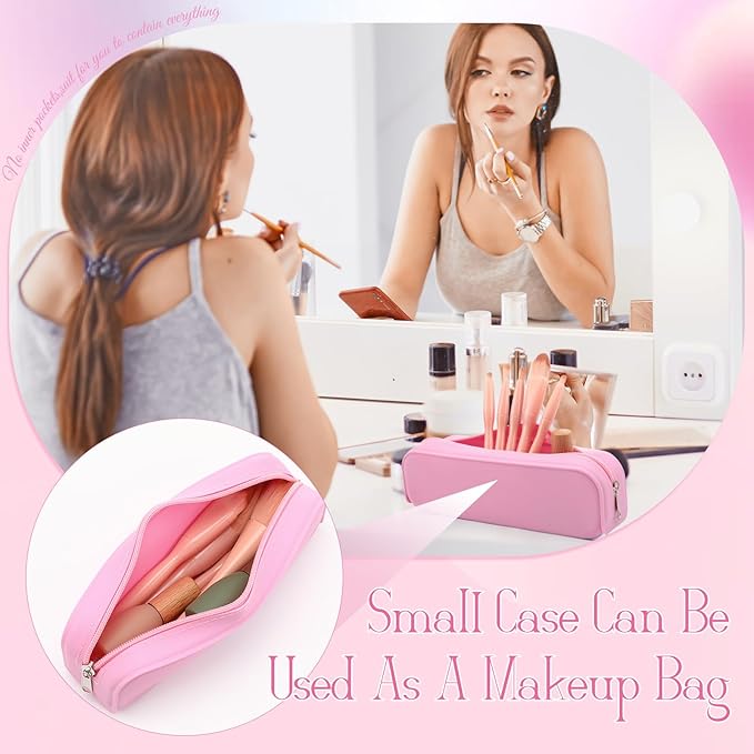 Feifeiya 8 Pcs Silicone Pencil Case Pen Zipper Pouch Bags Aesthetic Back to School Gifts Stationery Travel Toiletry Makeup Coin Organizer Waterproof Valentines Galentines Party Favors (Pink)