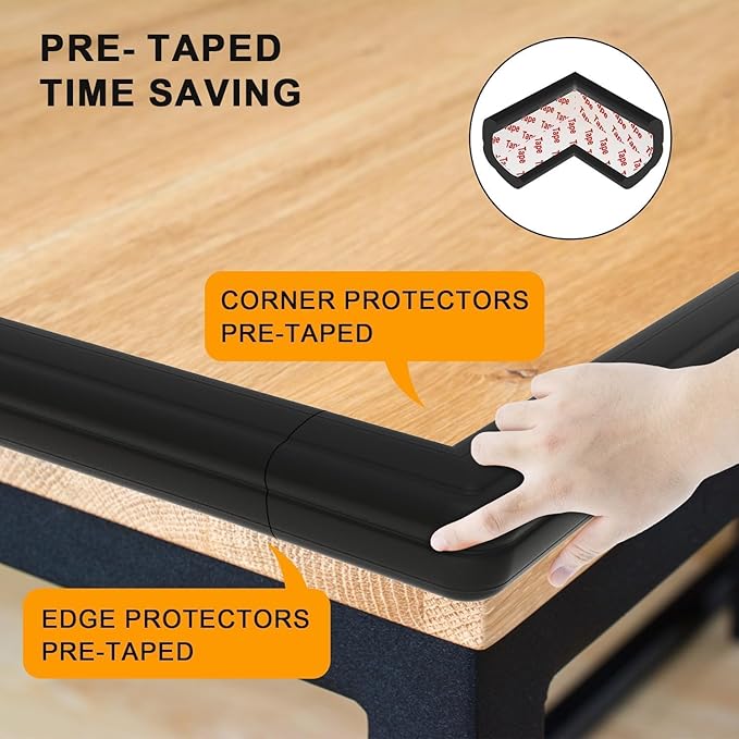 Baby Proof Corners and Edges Protector 8.2ft (Large 7.5ft Edge+4 Corner Guard), Fireplace Baby Proofing Bumper, Heavy-Duty Soft NBR Foam Edge Corner Protector for Furniture Table, Childsafe/Pre-Taped