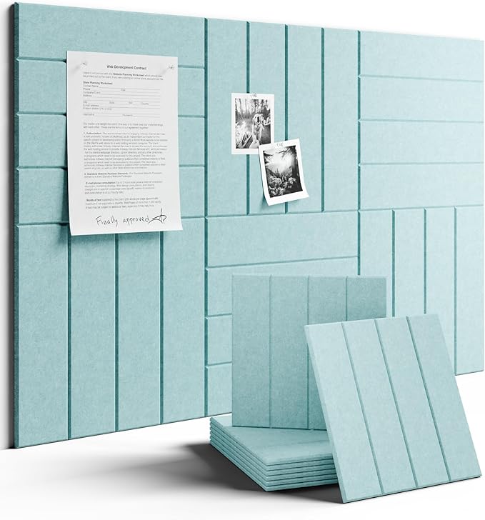 Large Felt Bulletin Board 36"x24" Cork Board Alternative - 6 Pack with 40 Safe Removable Adhesive Tabs, Cork Boards for Walls for Home Office Classroom Pin Board-Seafoam Blue
