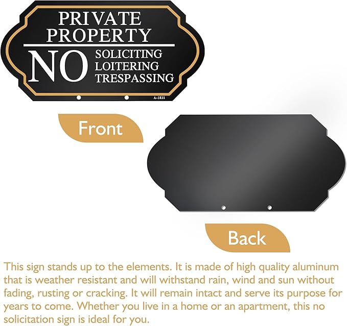 Private Property No Trespassing Sign with Stake, No Soliciting Sign for House 5x10 inch/35 inch High, for Front Door/Lawns/Gardens and Business