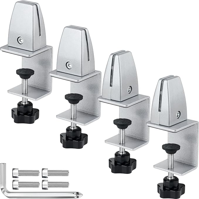 4 Packs Sneeze Guard Support, Aluminum Adjustable Partition Clamp, Acrylic Desk Divider Support, Desk Shield Clamp Privacy Panel for Counter