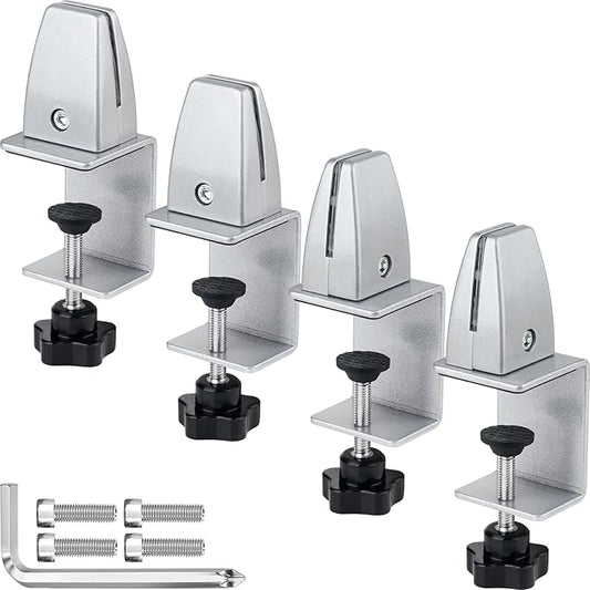 4 Packs Sneeze Guard Support, Aluminum Adjustable Partition Clamp, Acrylic Desk Divider Support, Desk Shield Clamp Privacy Panel for Counter