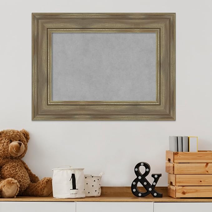 Amanti Art Grey Framed Magnetic Board 18x24 Small Vision Board for use with Magnets, 100% Metal Sheet to Display Items as Office Decor or for Home Organization in mudroom, Kitchen or Kids Room