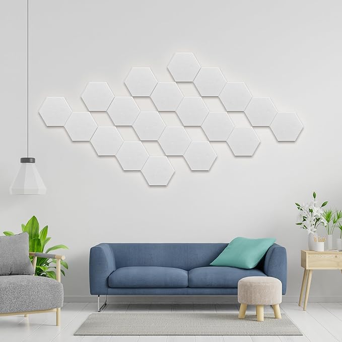 Hexagonal Acoustic Panels-12 Pack High-Density Sound Absorbing Panels 12"X10"X0.4" for Enhanced Noise Reduction, DIY Design, Idea for Studios, Offices, and Home Theaters(Snow White)
