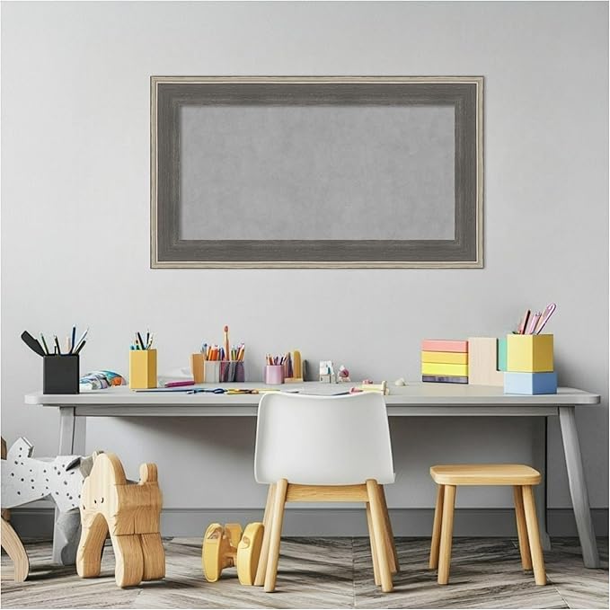 Amanti Art Grey Framed Magnetic Board 17x29 Small Vision Board for use with Magnets, 100% Metal Sheet to Display Items as Office Decor or for Home Organization in mudroom, Kitchen or Kids Room