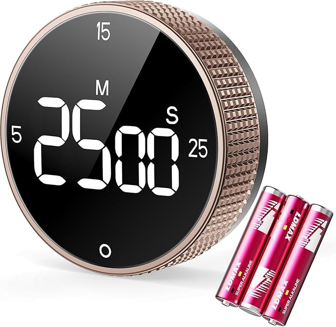 Allbean Digital Kitchen Timer, Large Display Magnetic Countdown Countup Timer, 3 Preset Times (5, 15, 25),Volume & Brightness Adjustable for Cooking Classroom Studying, Easy for Kids(Gunmetal 1PCS)